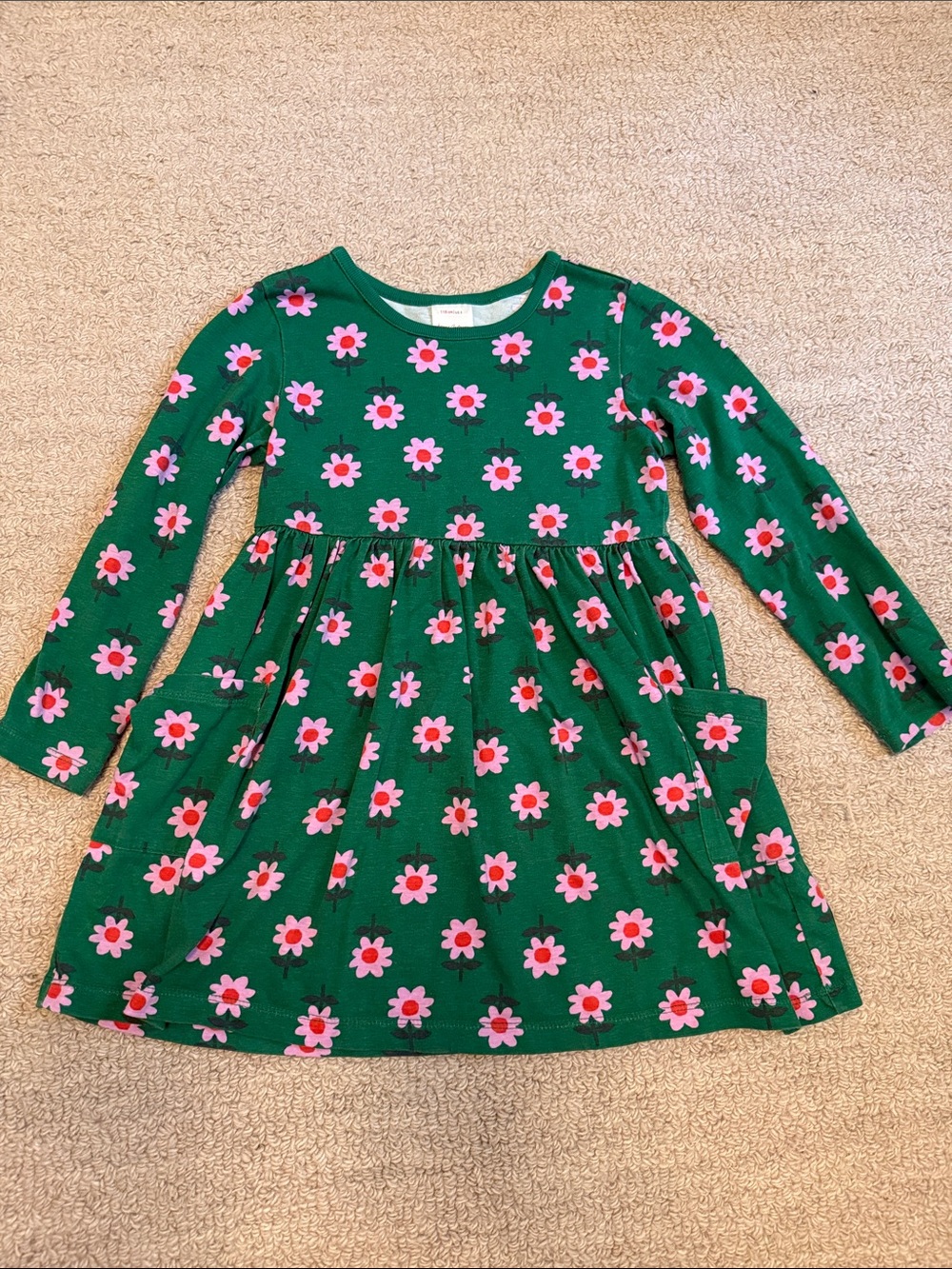 Hanna Anderson Green Floral Long-Sleeve Girls' Dress